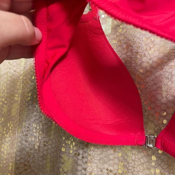Victorias Secret Red Pink Strappy Dream Angels Padded Demi Bra 32D - Picture 6 of 7